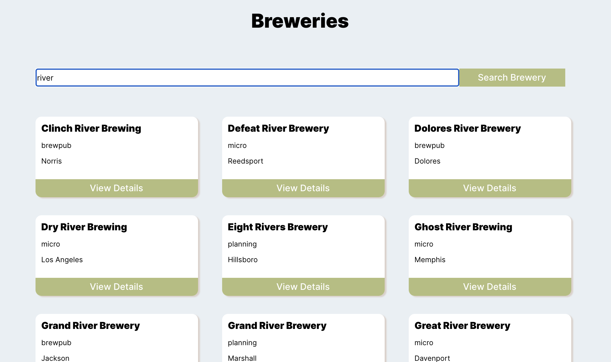 Brewery app project screenshot